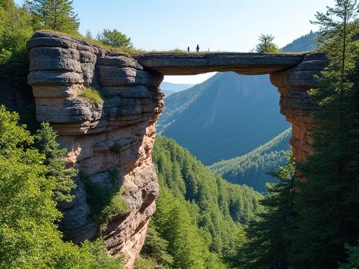 View of the Pravcicka Gate rock formation in Bohemian Switzerland